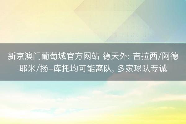 新京澳门葡萄城官方网站 德天外: 吉拉西/阿德耶米/扬-库托均可能离队， 多家球队专诚