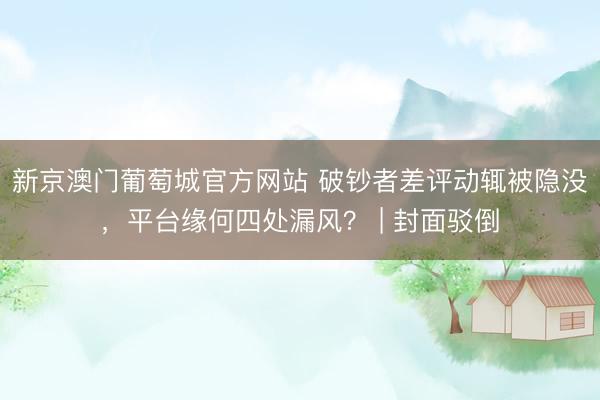 新京澳门葡萄城官方网站 破钞者差评动辄被隐没，平台缘何四处漏风？ | 封面驳倒